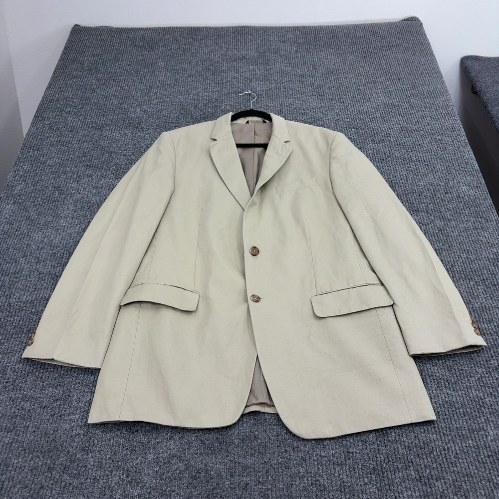 Banana Republic Blazer Mens 44L Beige Cotton Linen Two Button Classic Profession
